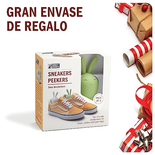 Eliminador de olores de zapatos Monkey Business/2 lindos conejitos desodorantes para zapatillas y zapatos/El carbón activado mantiene frescos los armarios y las bolsas del gimnasio/Sneakers Peekers