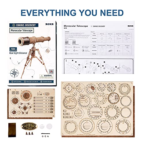 ROKR Rompecabezas Puzzles 3D Maquetas de Madera para Construir Telescopio Monocular Ciencias Regalos para Adultos Niños Mayores de 14 Años , 314 Piezas, Monocular Telescope