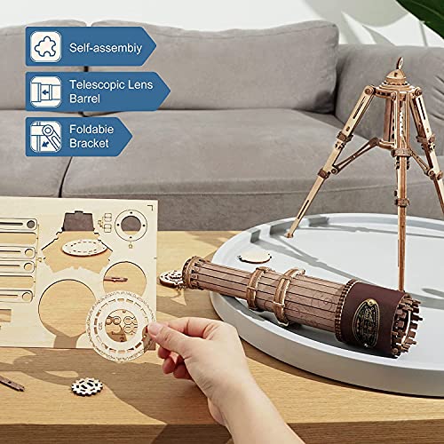 ROKR Rompecabezas Puzzles 3D Maquetas de Madera para Construir Telescopio Monocular Ciencias Regalos para Adultos Niños Mayores de 14 Años , 314 Piezas, Monocular Telescope