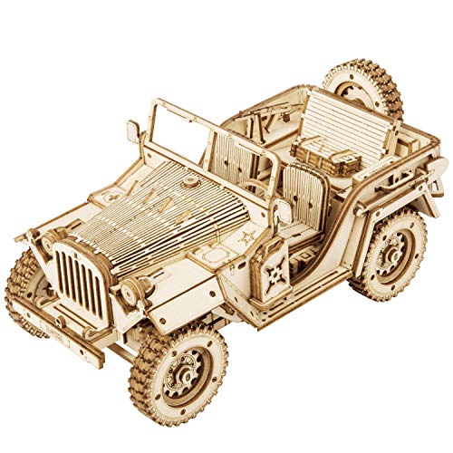 Robotime Jeep Army Cars Juguetes 3D Puzzle Model Kits Autoensamblaje Edificio de Madera Construcción mecánica Artesanía para niños, Adolescentes y Adultos