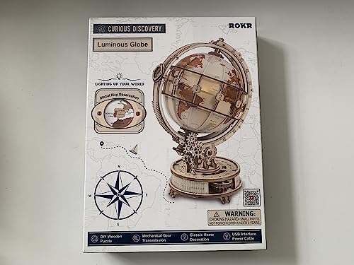 ROKR Puzzle 3D Madera Globo Luminoso Maquetas de Madera para Construir Maquetas para Montar, 180 Piezas, Luminous Globe