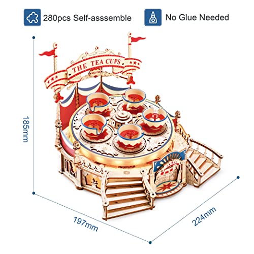 RORK Maquetas para Montar Puzzle 3D Madera Adultos Kits de Construcción de Modelos de Carruseles Musicales Mecánicos, Tilt-A-Whirl