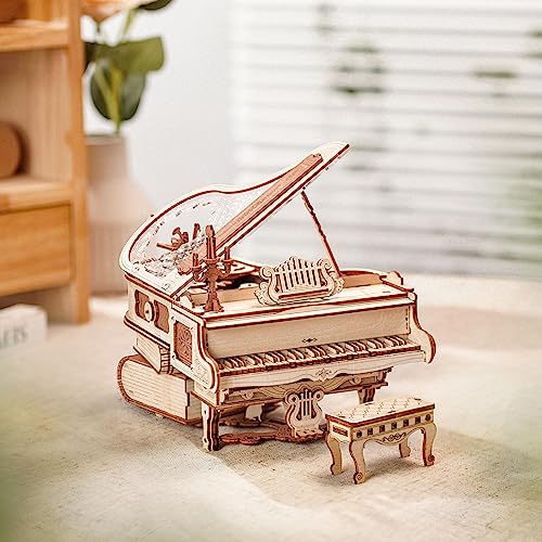 ROKR Puzzle 3D Madera Maquetas para Construir Adultos Rompecabezas Caja Musical Mágico de Piano Mecánico, Juegos de Construcción de Modelos Mecánicos, Manualidades para Adultos, Magic Piano (AMK81)