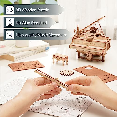 ROKR Puzzle 3D Madera Maquetas para Construir Adultos Rompecabezas Caja Musical Mágico de Piano Mecánico, Juegos de Construcción de Modelos Mecánicos, Manualidades para Adultos, Magic Piano (AMK81)