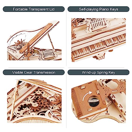 ROKR Puzzle 3D Madera Maquetas para Construir Adultos Rompecabezas Caja Musical Mágico de Piano Mecánico, Juegos de Construcción de Modelos Mecánicos, Manualidades para Adultos, Magic Piano (AMK81)