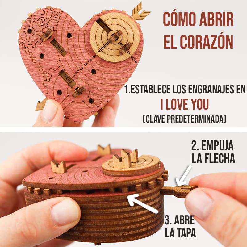 iDventure Tin Woodman's Heart - Caja para Dinero - Boda, Aniversario, Dia de los Enamorados San Valentín - Caja misteriosa - Puzzle 3D de Madera - Regalos Originales - Rompecabezas para Adultos