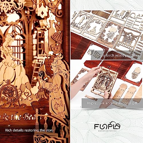 FUNPOLA Puzzle 3D de Madera La Bella y la Bestia Luz de Noche - Maquetas para Construir Adultos Libro de Cuentos Decoración para el hogar para niños y Adultos (La Bella y la Bestia)